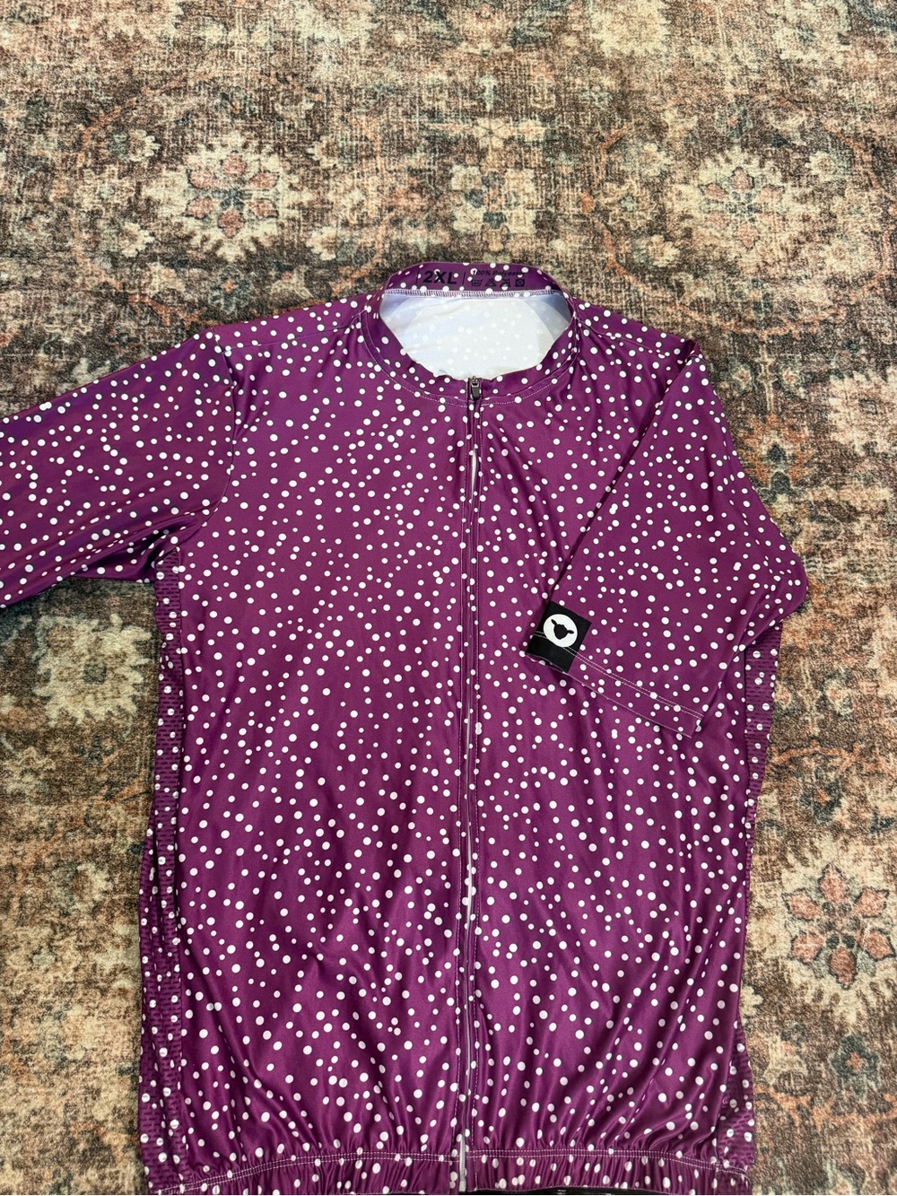 Black Sheep Cycling Jersey 2XL Purple White Polka Dot Full Zip Short Sleeve
